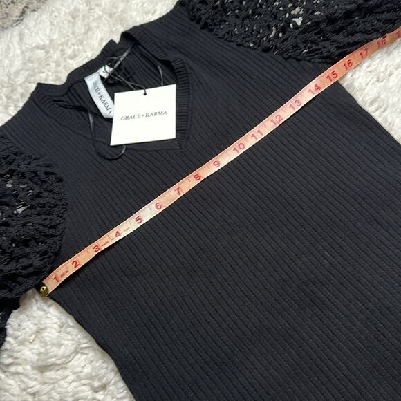 Grace+Karma Black Ribbed Blouse Fun Unique Balloon Sleeve Short Sleeve ZZ19 - Picture 5 of 6